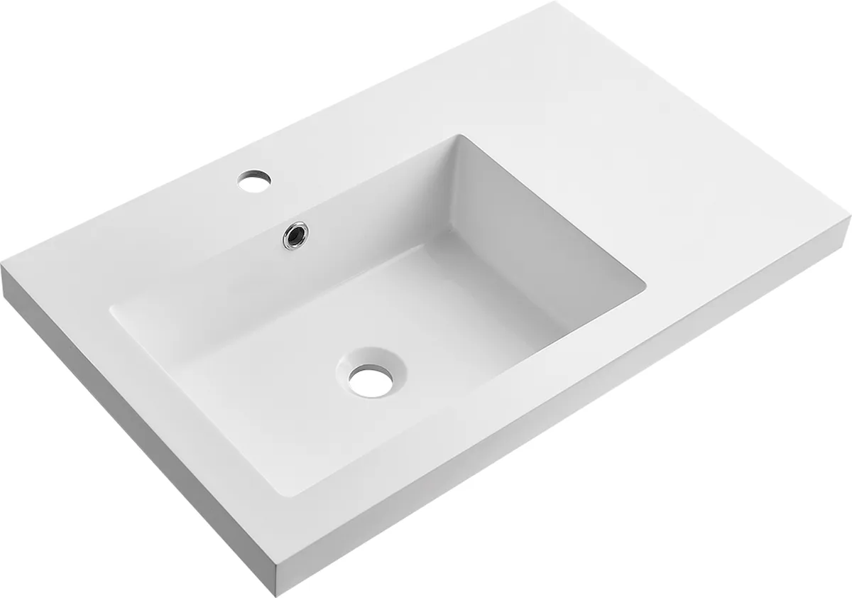 LH-F1000 Square Edge Vanity Basin with Thick Rim Design - 750 mm Left Offset option