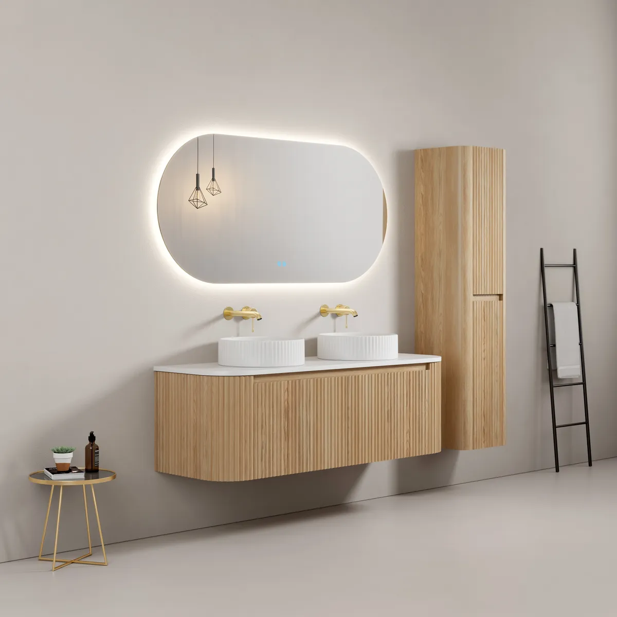 Madison Curved Solid Wood Linear Bathroom Vanity Set with Inner Drawer - gallery view 2