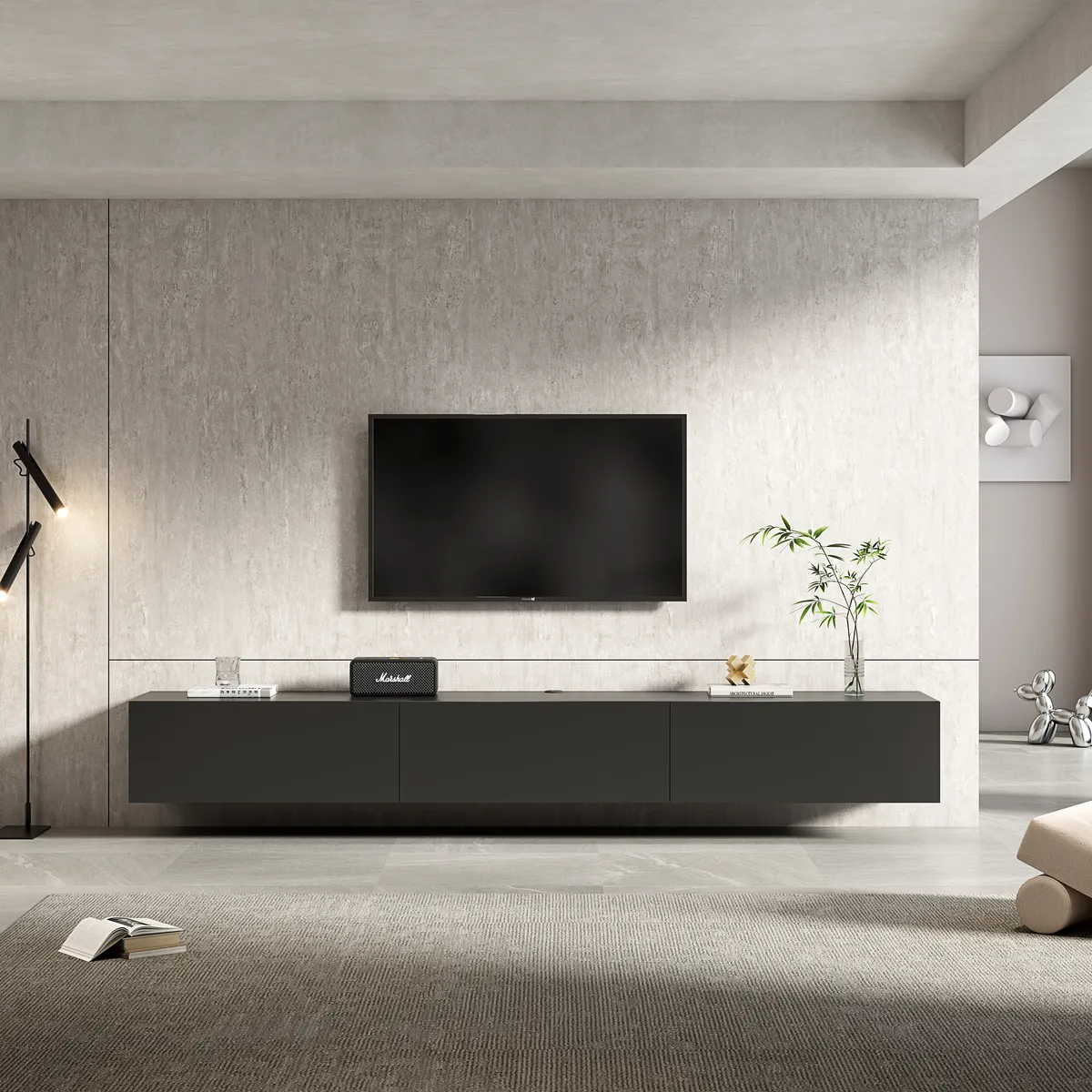 Oslo Black Floating TV Console Industrial Wall Mounted Entertainment Unit