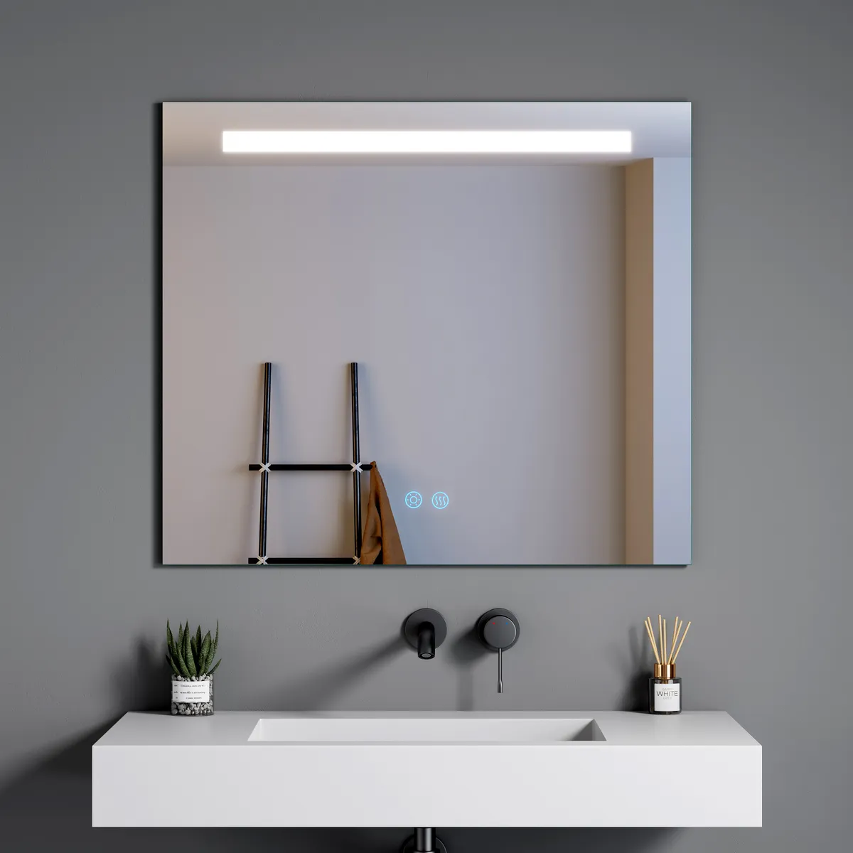LM-S05 Rectangular LED Mirror with Top Front Light Strip & Anti-Fog - gallery view 2
