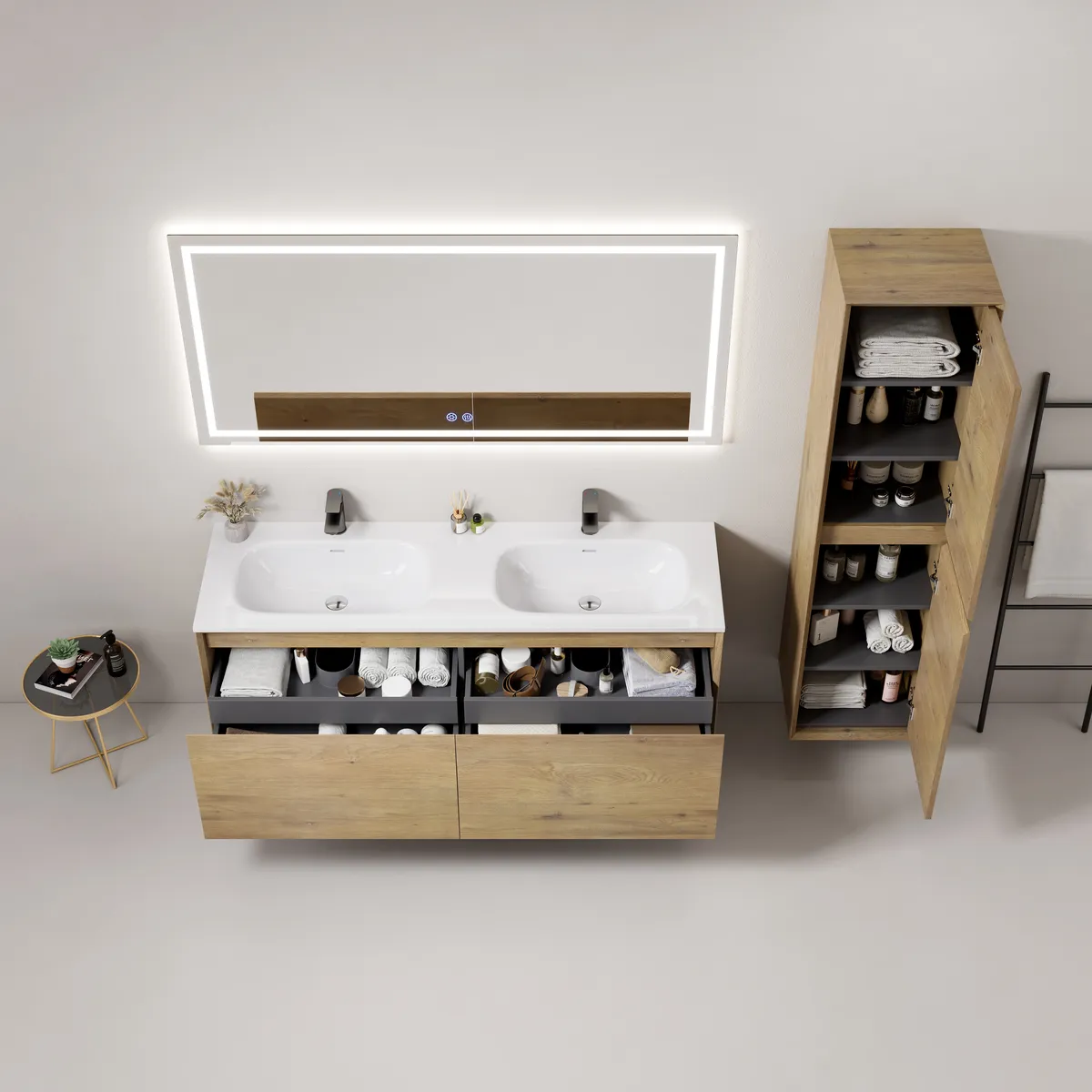 Aven Wall Mounted Bathroom Vanity Cabinet with 45° Miter Joint Design and Inner Drawer - gallery view 2