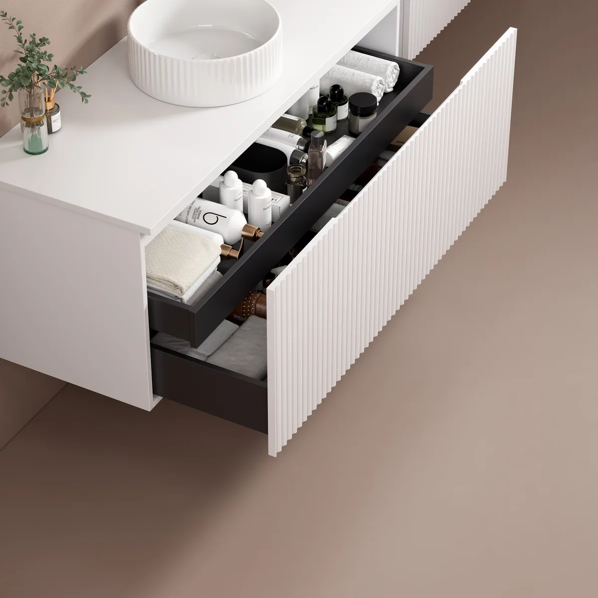 Linea Grooved Bathroom Cabinet with Inner Drawer - gallery view 2
