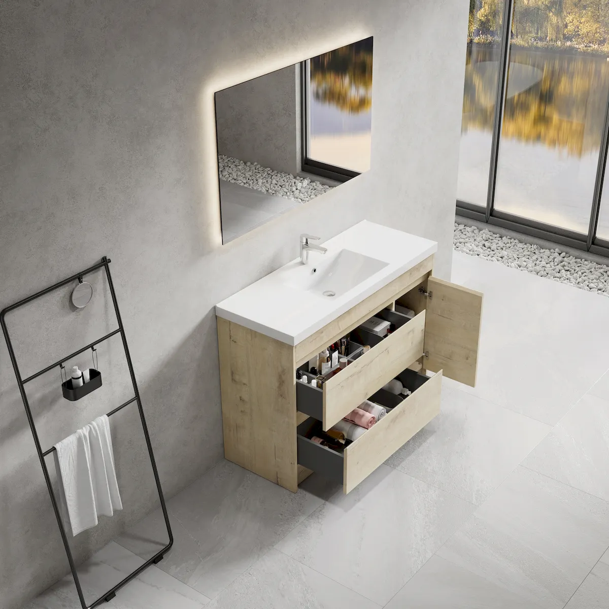 Terra Freestanding Bathroom Vanity Cabinet with Drawers and Doors - gallery view 1
