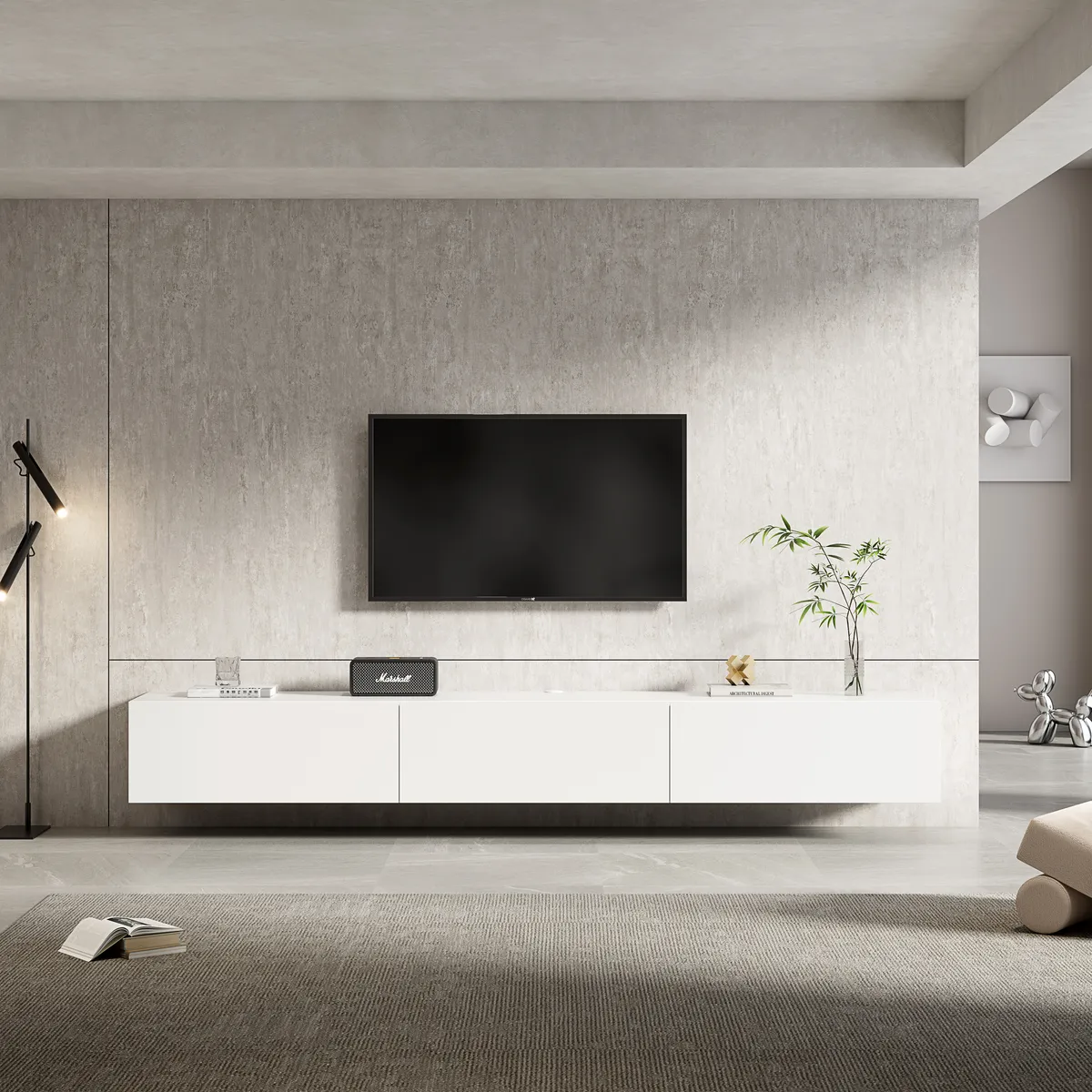 Oslo Minimalist Floating TV Cabinet with Flap Doors-White Paint