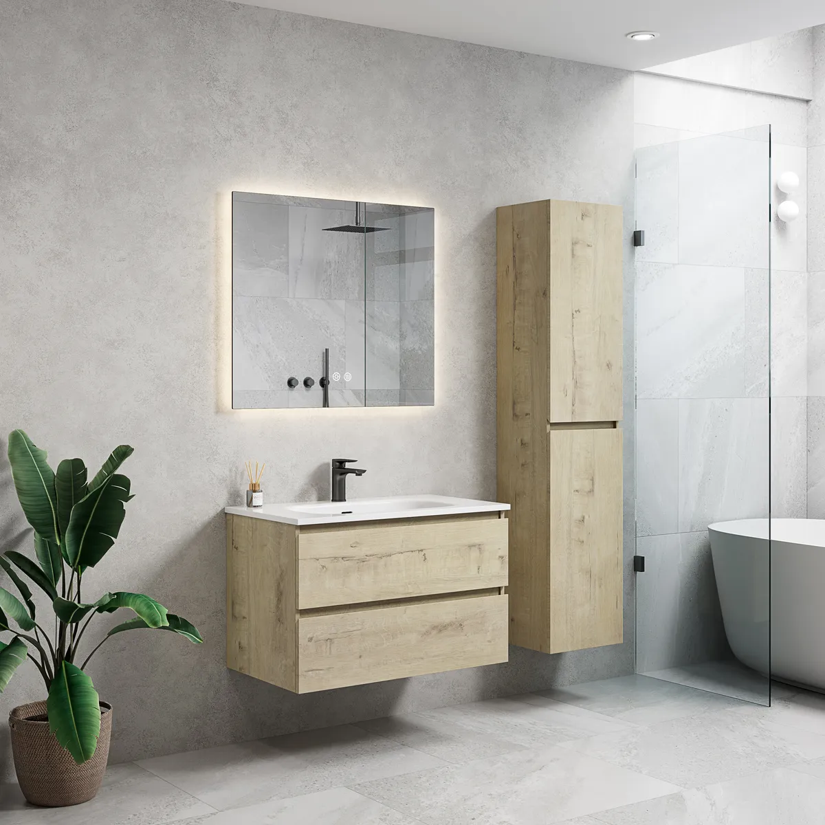 Roma Modern Wall Mounted Bathroom Vanity Cabinet with Single Basin