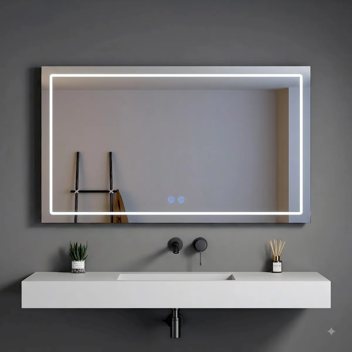 LM-S08 Rectangular Inset Slim-Line LED Mirror with Frosted Light Frame