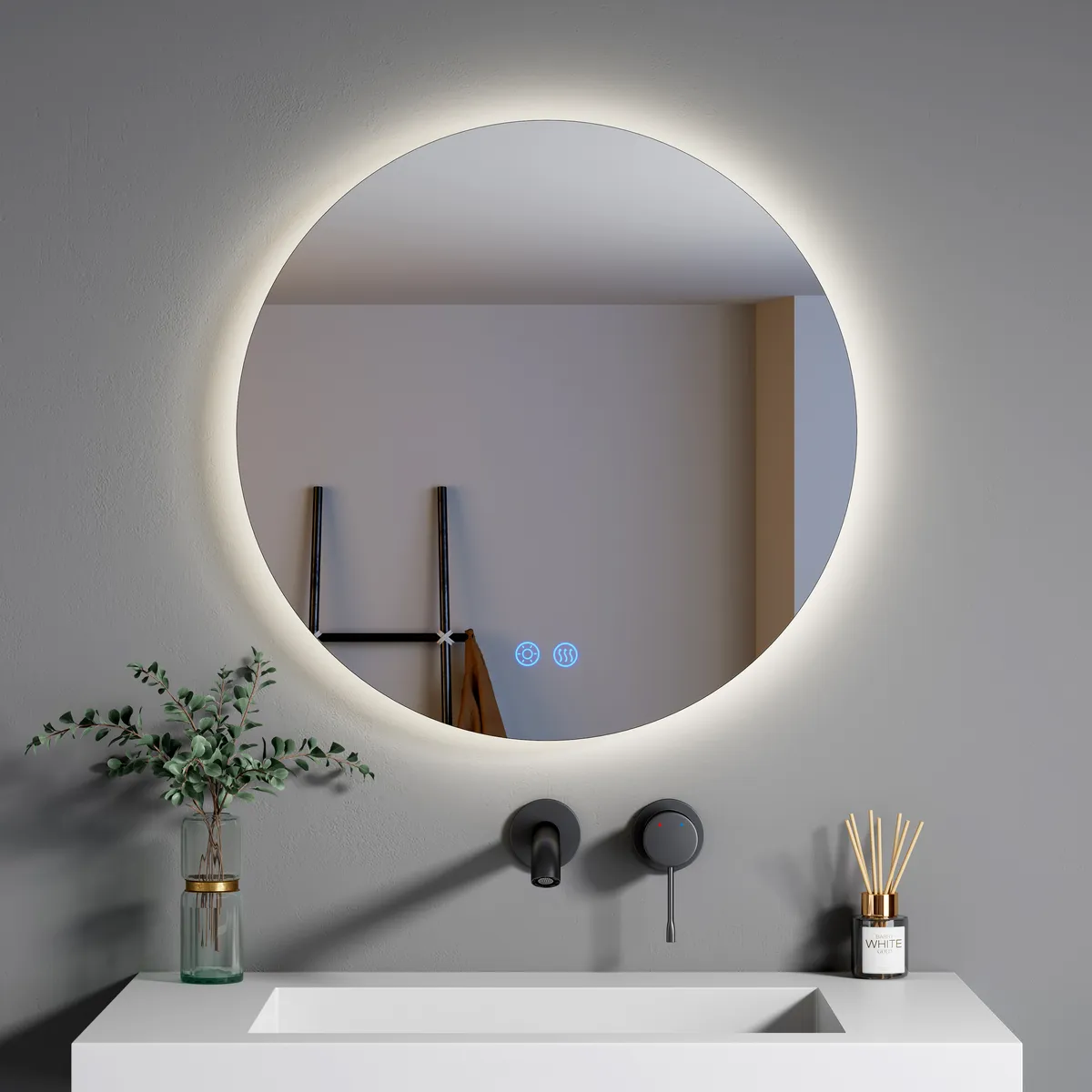 LM-R01 Round Backlit LED Bathroom Mirror with Touch Sensor & Anti-Fog Function