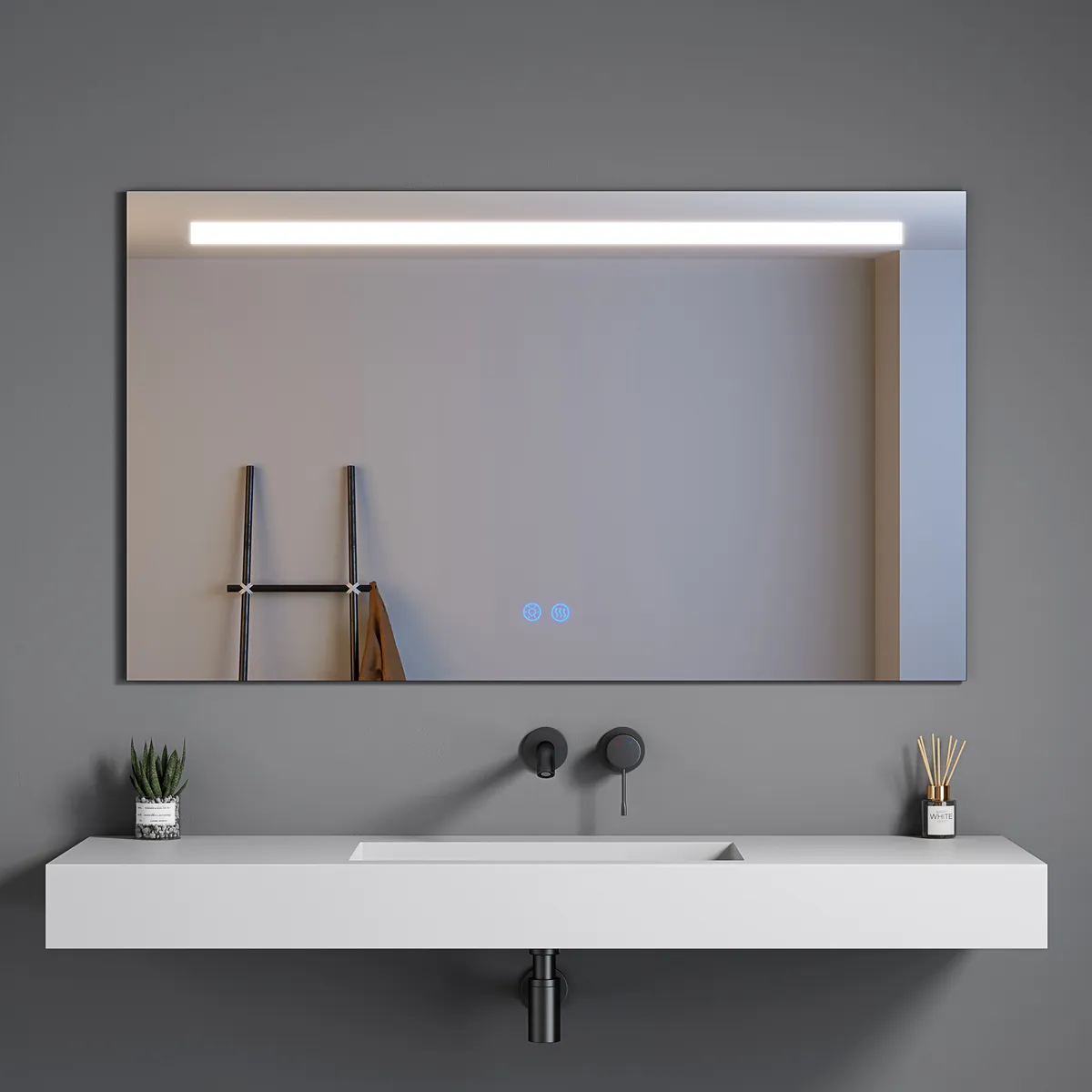 LM-S05 Rectangular LED Mirror with Top Front Light Strip & Anti-Fog