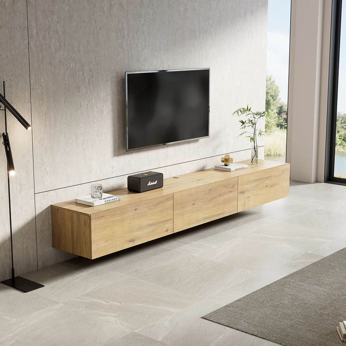 Oslo Wall Mounted Floating TV Cabinet with Drop-Down Doors & Cable Hole - gallery view 1