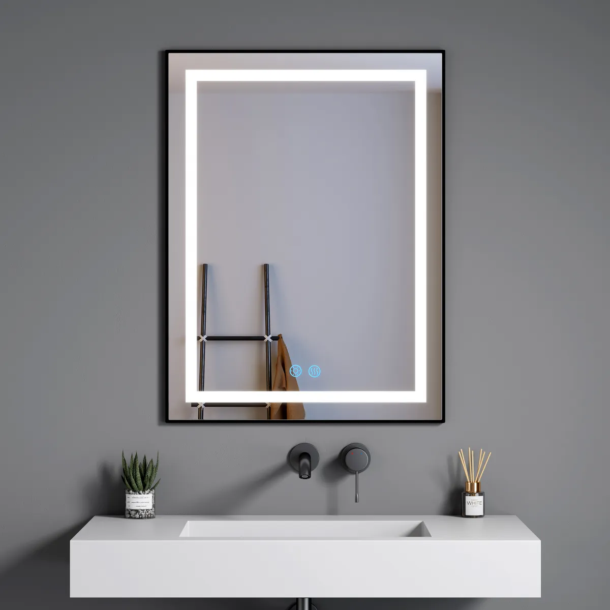 LM-S04 Black Framed Front-Lit LED Mirror