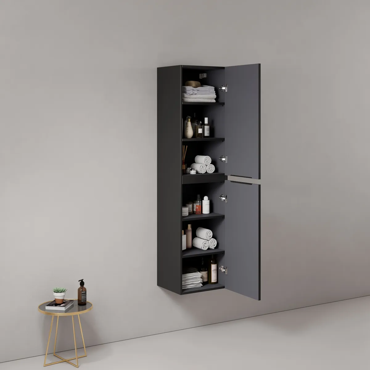 Linea Fluted Wall-Mounted Side Cabinet - Matte Black Linen Tower - gallery view 1