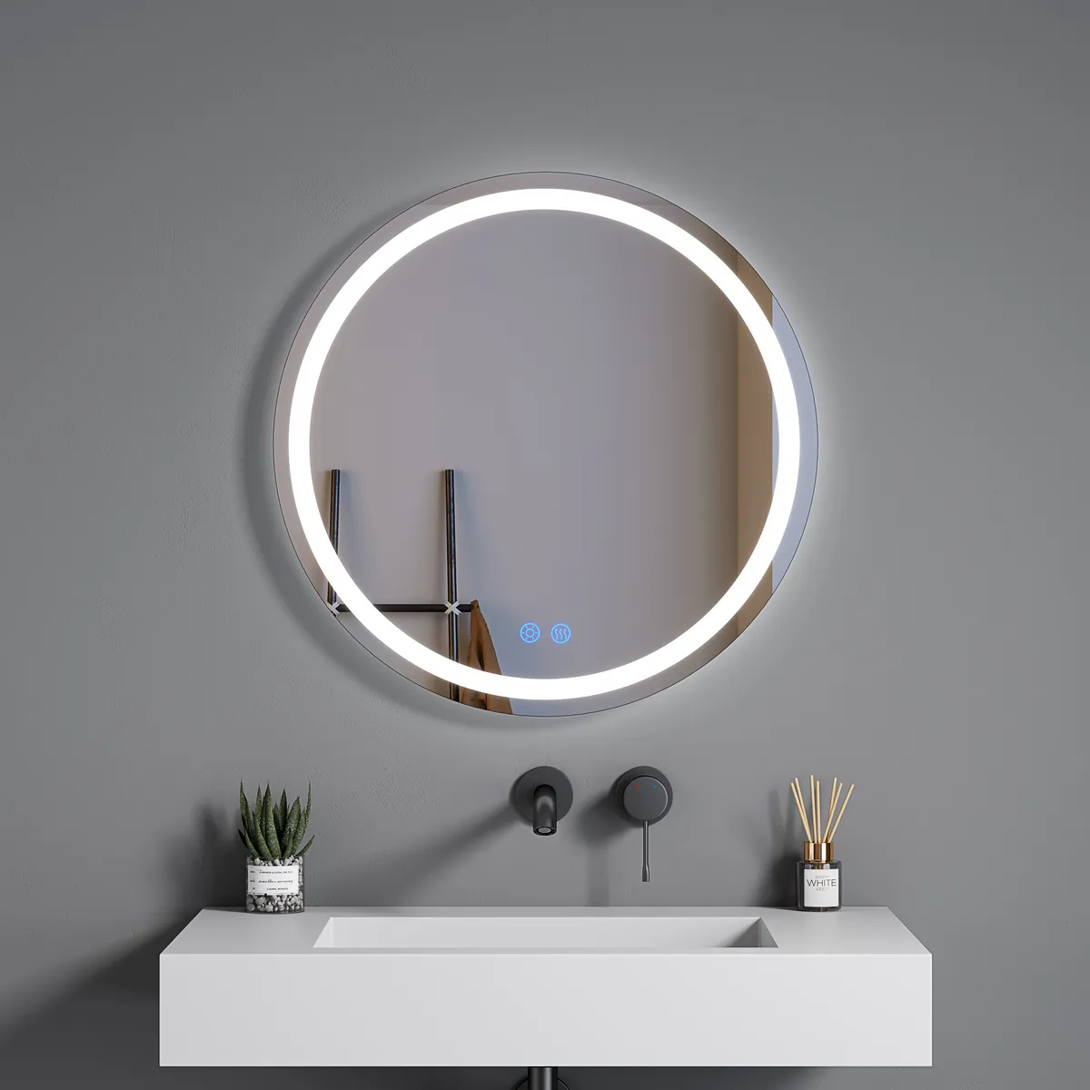 LM-R03 Round Frameless LED Mirror with Inner Frosted Light Ring