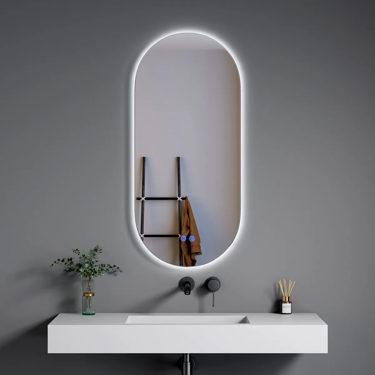 LM-O01 Modern Oval Backlit LED Bathroom Mirror with Horizontal & Vertical Mounting