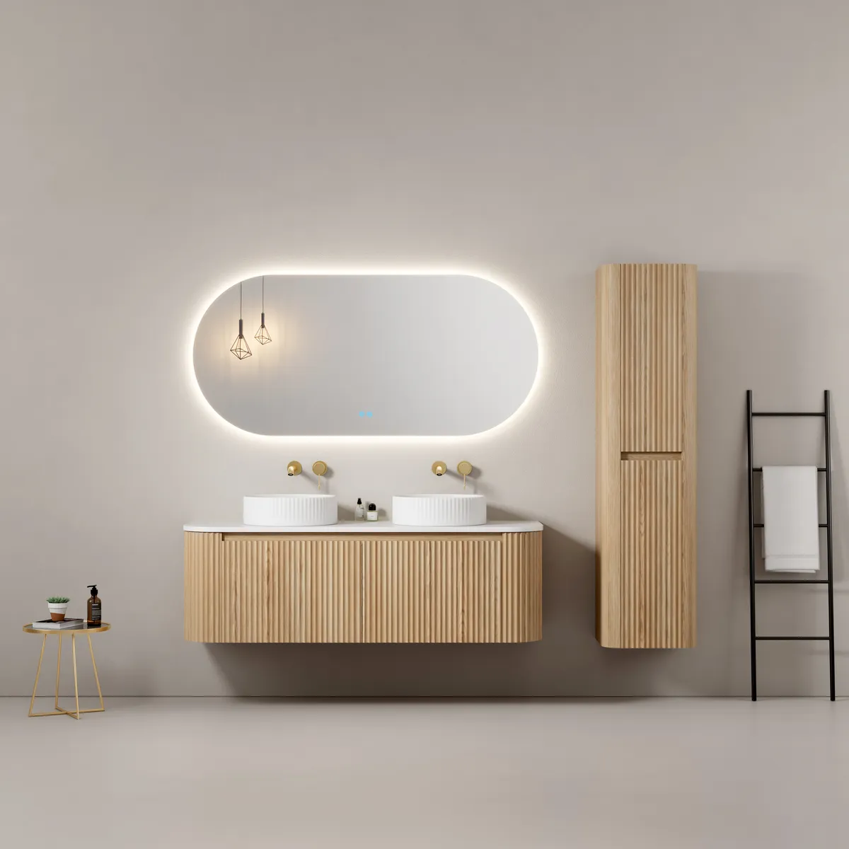 Curved Solid Wood Vanity with Inner Drawer