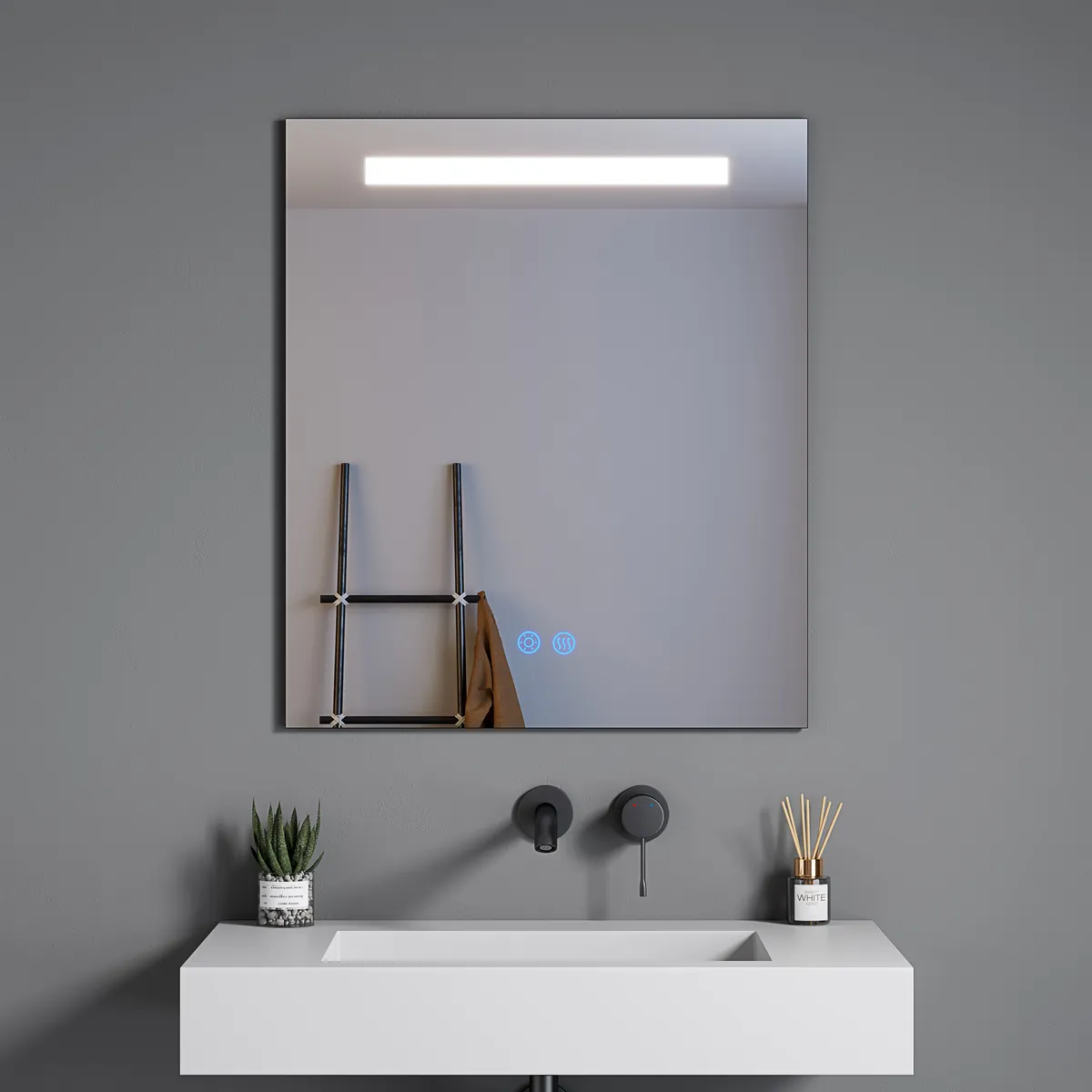 LM-S05 Rectangular LED Mirror with Top Front Light Strip & Anti-Fog - gallery view 1