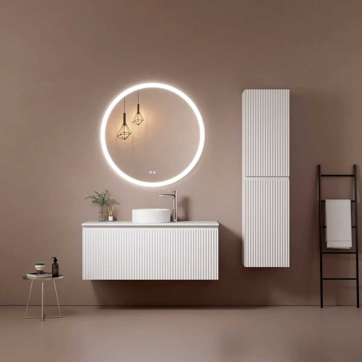 Linea Grooved Bathroom Cabinet with Inner Drawer