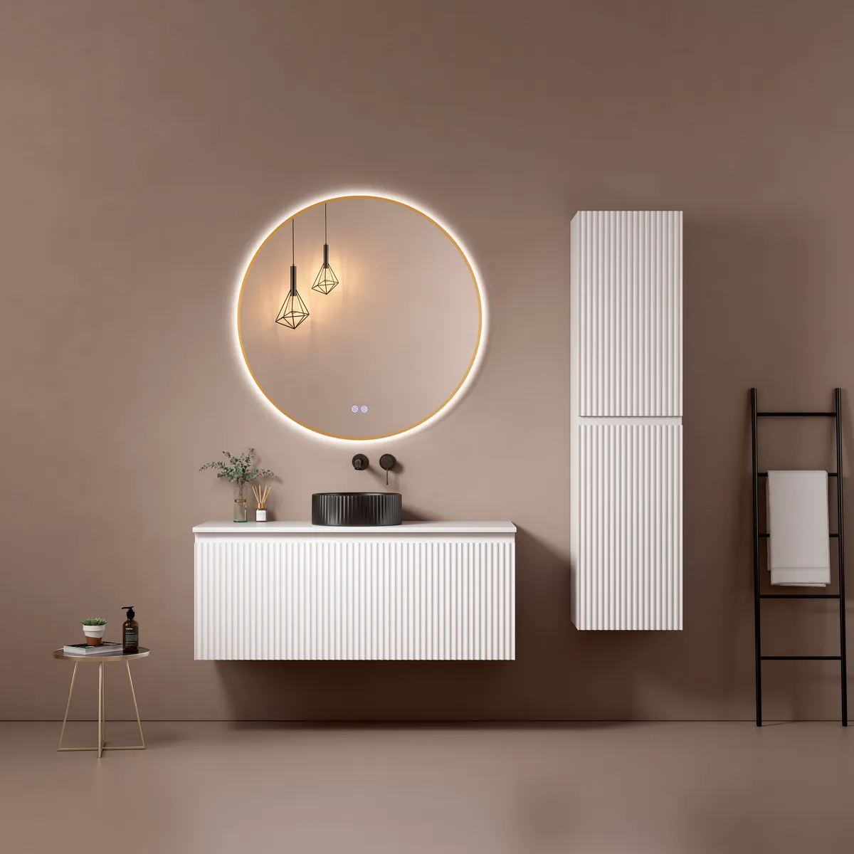 Linea Grooved Bathroom Cabinet with Inner Drawer - gallery view 3