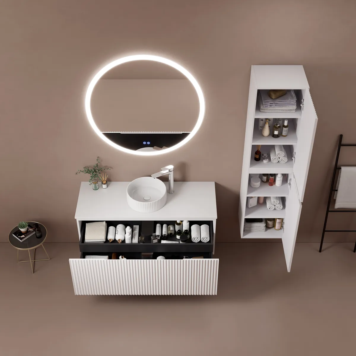 Linea Grooved Bathroom Cabinet with Inner Drawer - gallery view 1
