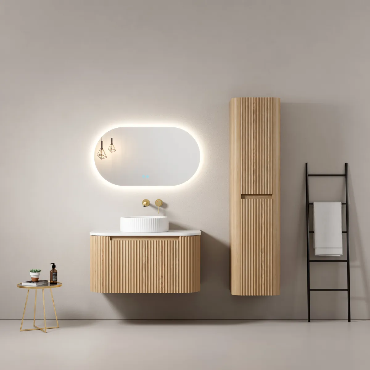 Madison Fluted Wall-Mounted Bathroom Vanity Cabinet with Single Vessel Basin