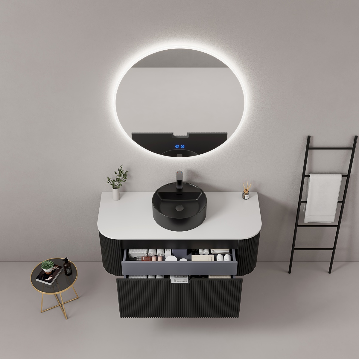 Costa Rounded Fluted Wall-Mounted Bathroom Cabinet Vanity - gallery view 1