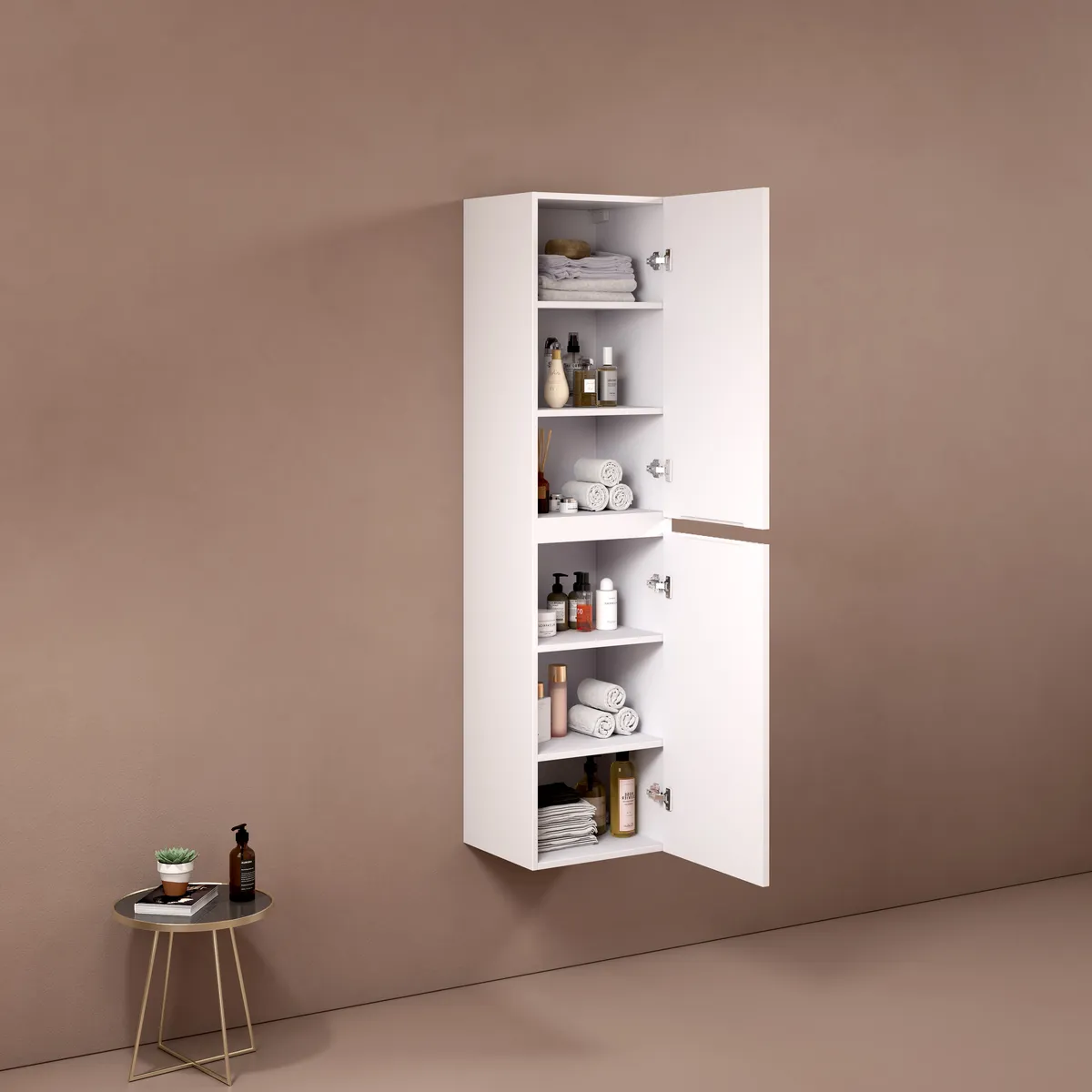 Linea Fluted Wall-Mounted Side Cabinet - Matte White Linen Tower - gallery view 1