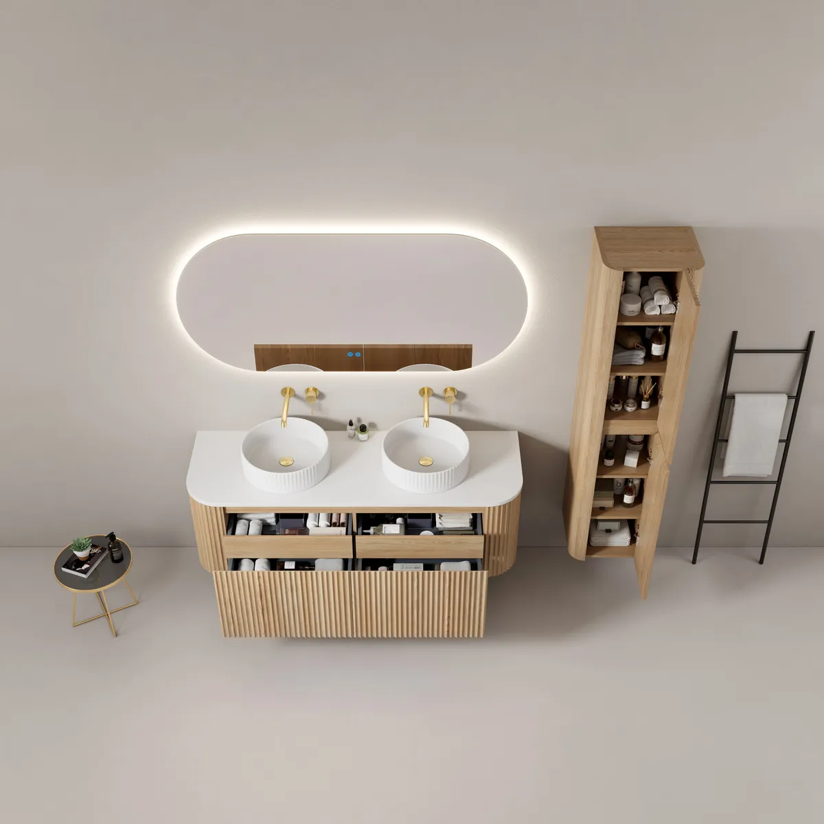 Madison Curved Solid Wood Linear Bathroom Vanity Set with Inner Drawer - gallery view 1