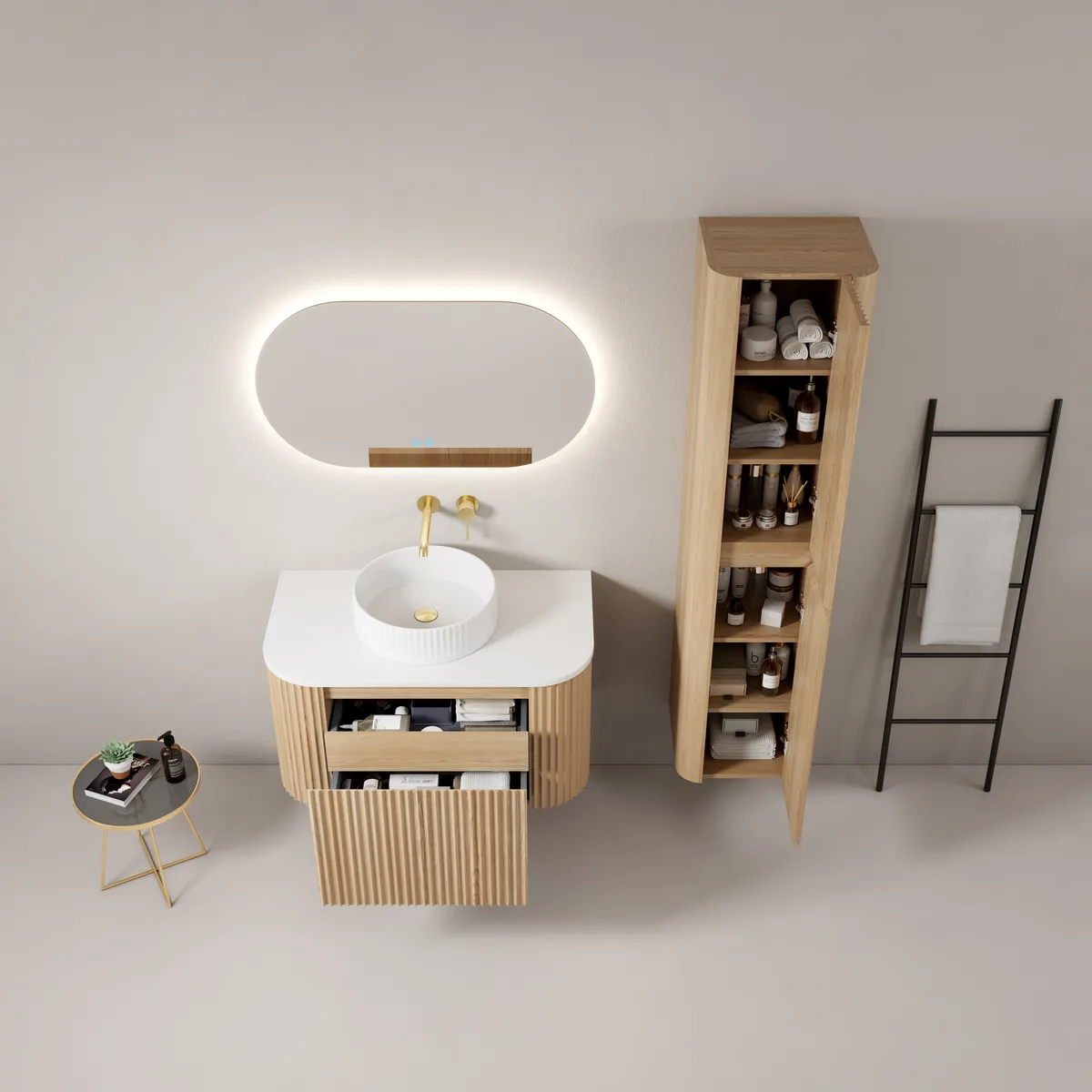 Madison Fluted Wall-Mounted Bathroom Vanity Cabinet with Single Vessel Basin - gallery view 2