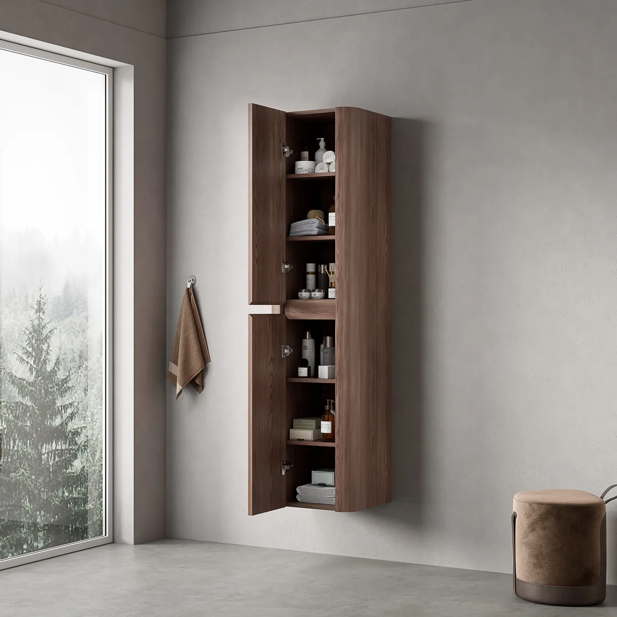 Lumi Fluted Walnut Wall-Mounted Side Cabinet - Double Door Storage Unit - gallery view 1
