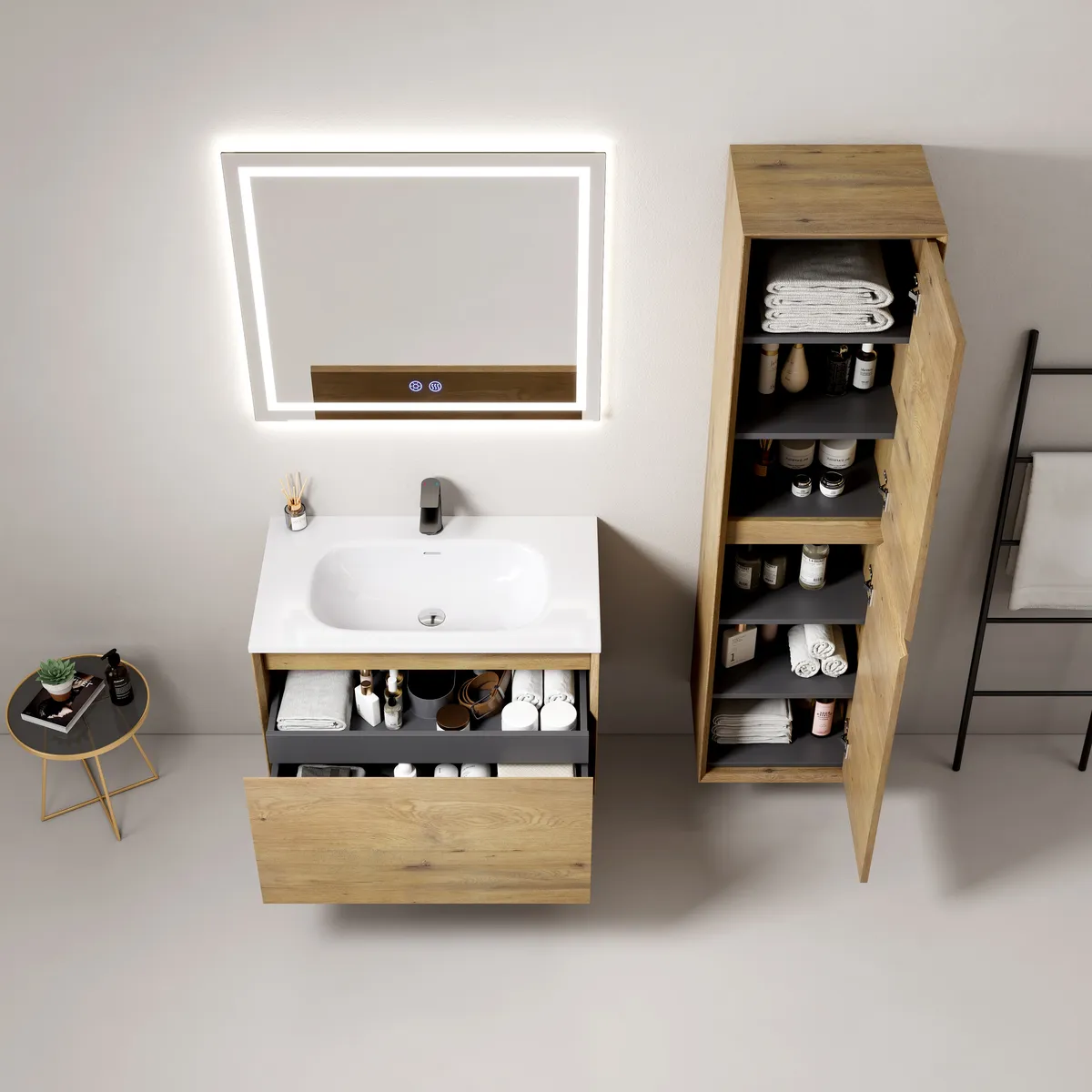 Aven Wall Mounted Bathroom Vanity Cabinet with 45° Miter Joint Design and Inner Drawer - gallery view 2