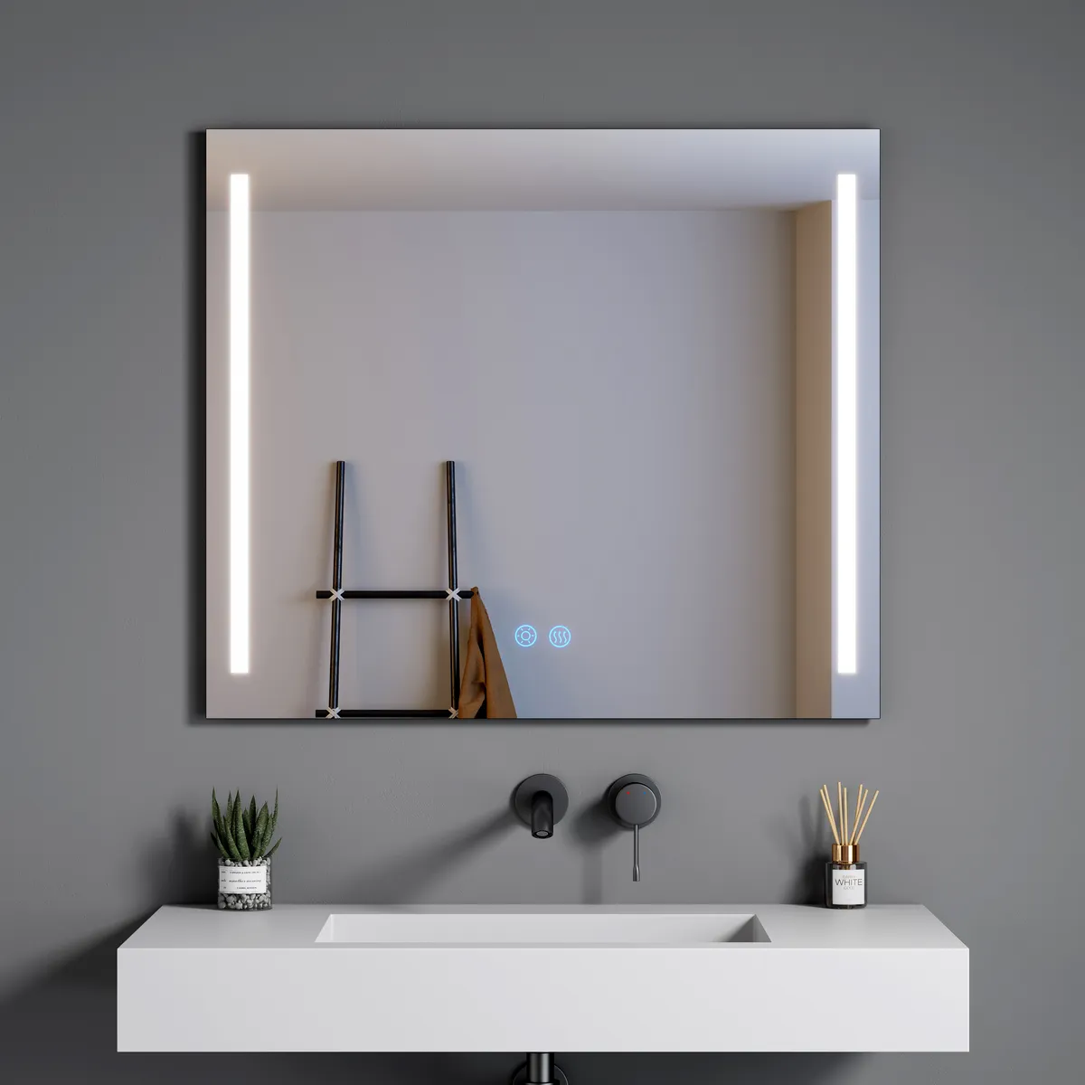 LM-S07 Modern Rectangular Front-Lit LED Mirror with Vertical Light Strips - gallery view 2