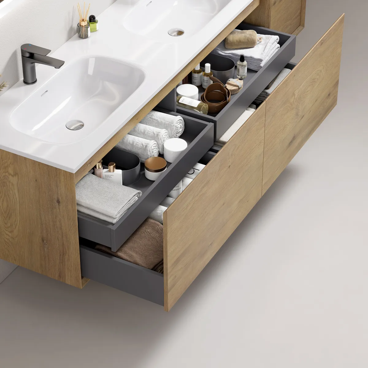 Aven Wall Mounted Bathroom Vanity Cabinet with 45° Miter Joint Design and Inner Drawer - gallery view 1