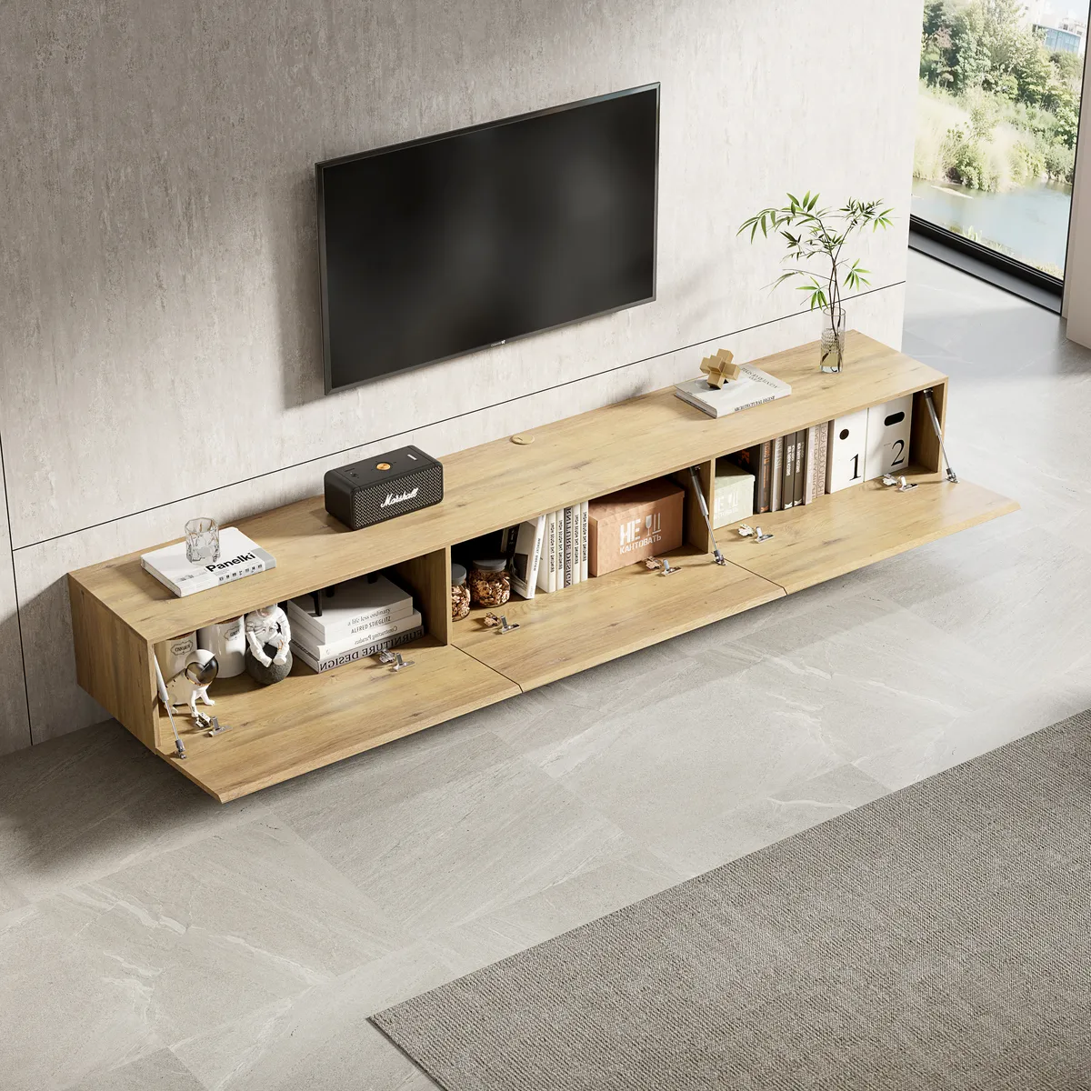 Oslo Wall Mounted Floating TV Cabinet with Drop-Down Doors & Cable Hole - gallery view 2