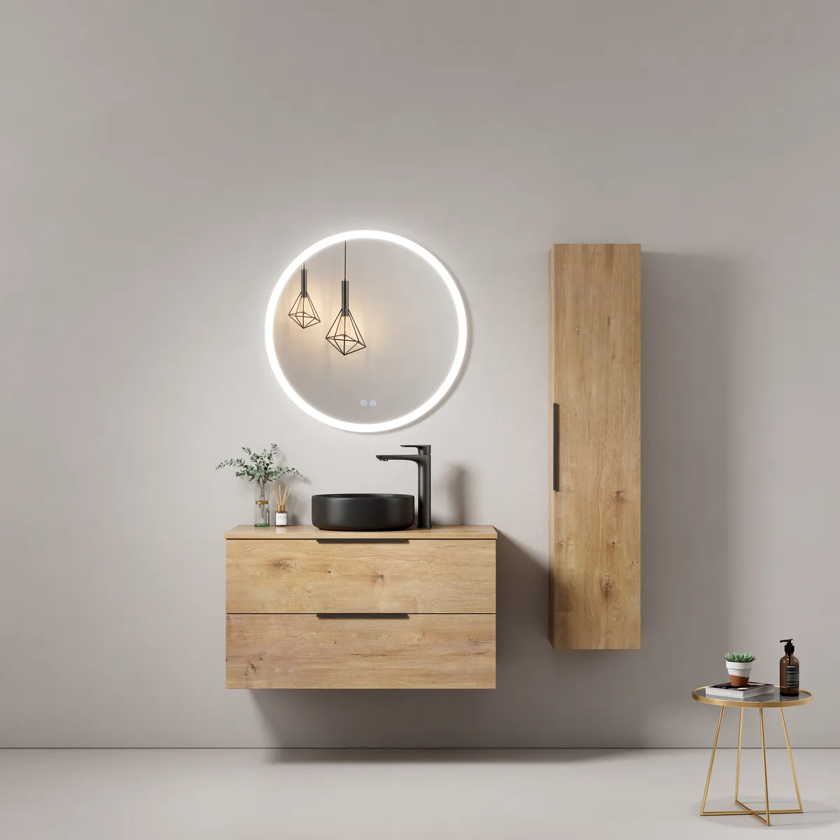 Roma Modern Wall Mounted Bathroom Vanity Cabinet with Single Vessel Basin