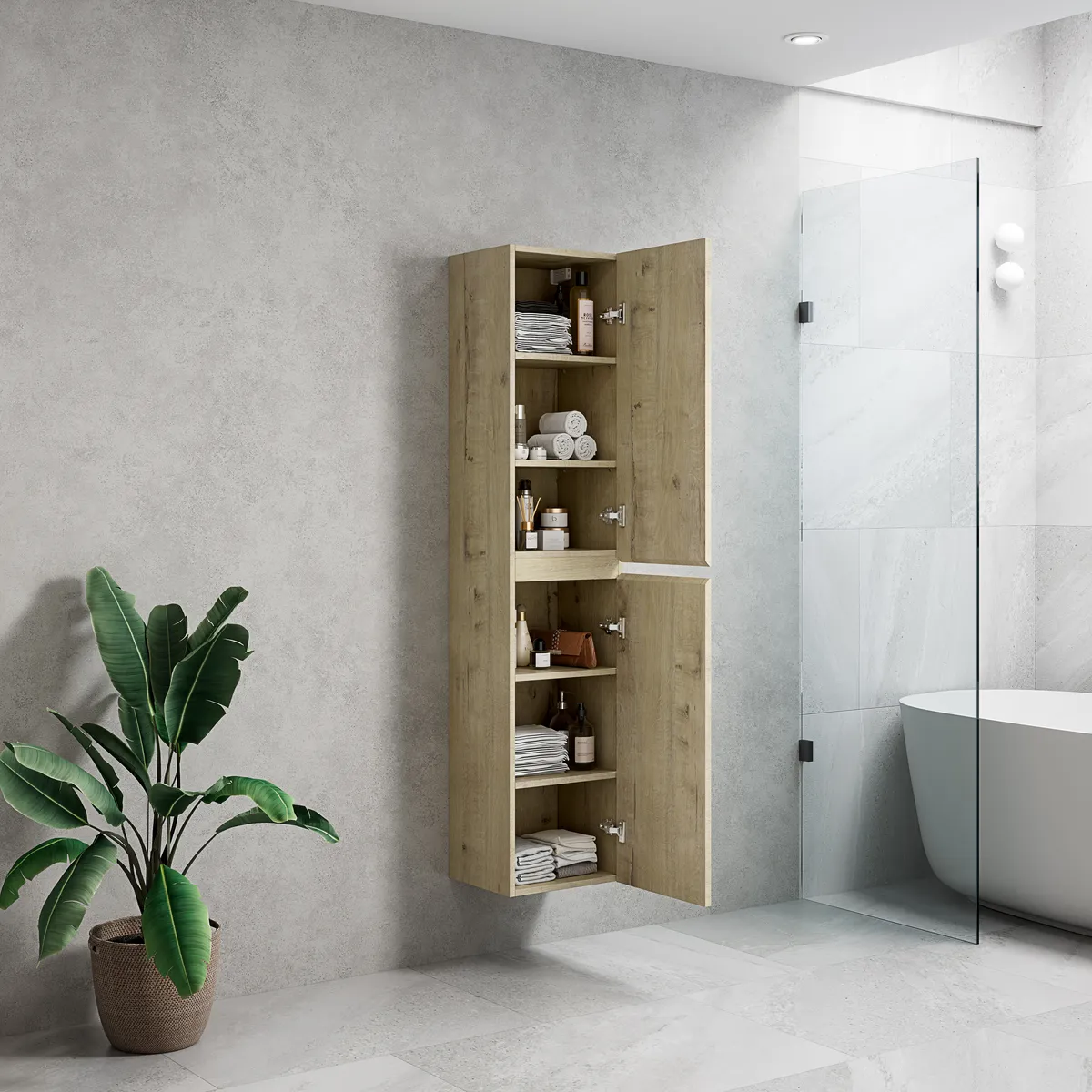 ROMA Wall-Mounted Tall Column - 45° Cut-Edge Handle - open storage view