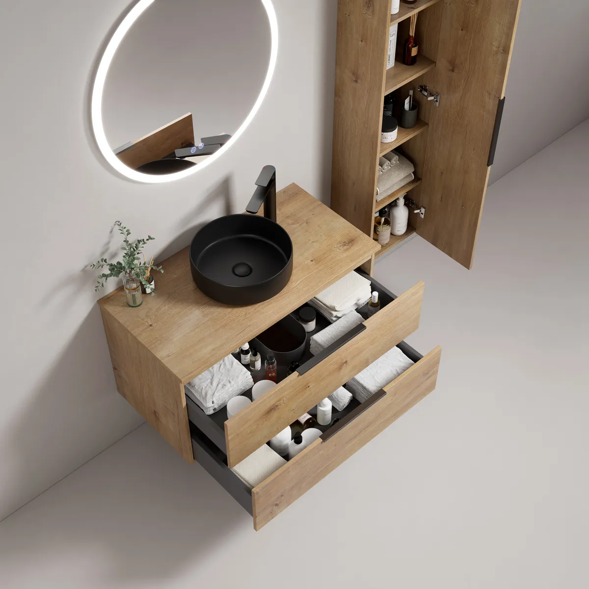 Kora Floating Bathroom Vanity Cabinet with Nordic Design in Natural Oak Finish - gallery view 1