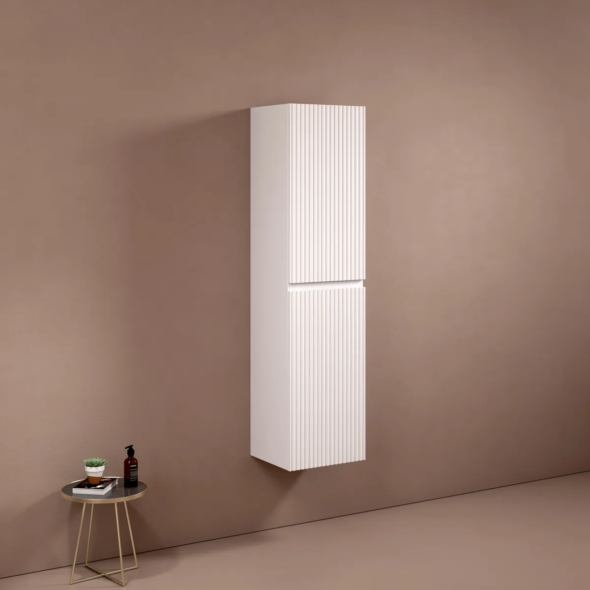 Linea Fluted Wall-Mounted Side Cabinet - Matte White Linen Tower