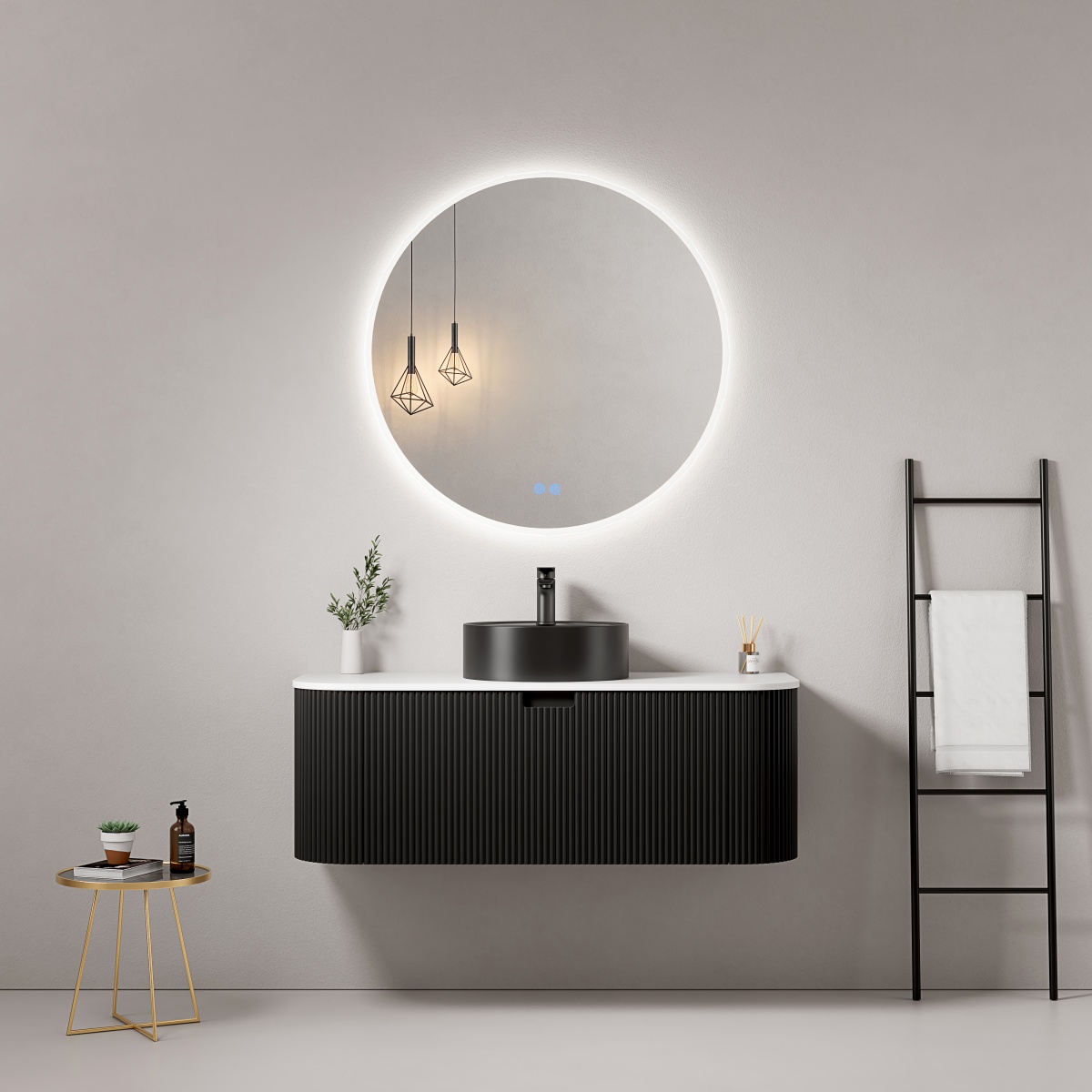 Rounded Fluted Bathroom Cabinet