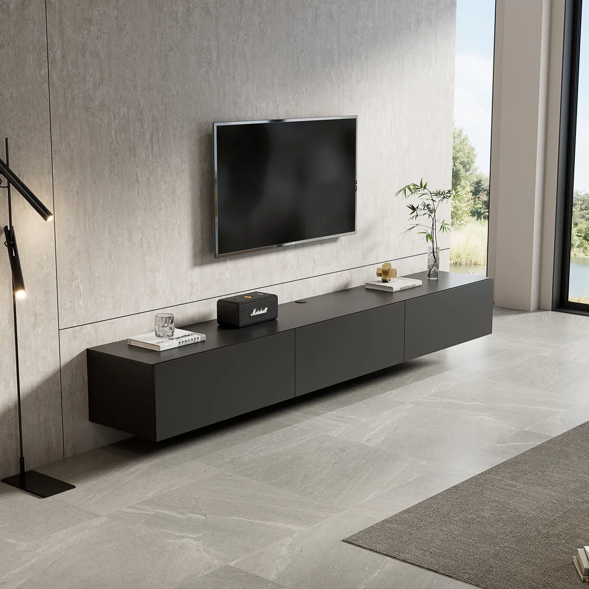 Oslo Black Floating TV Console Industrial Wall Mounted Entertainment Unit - gallery view 1