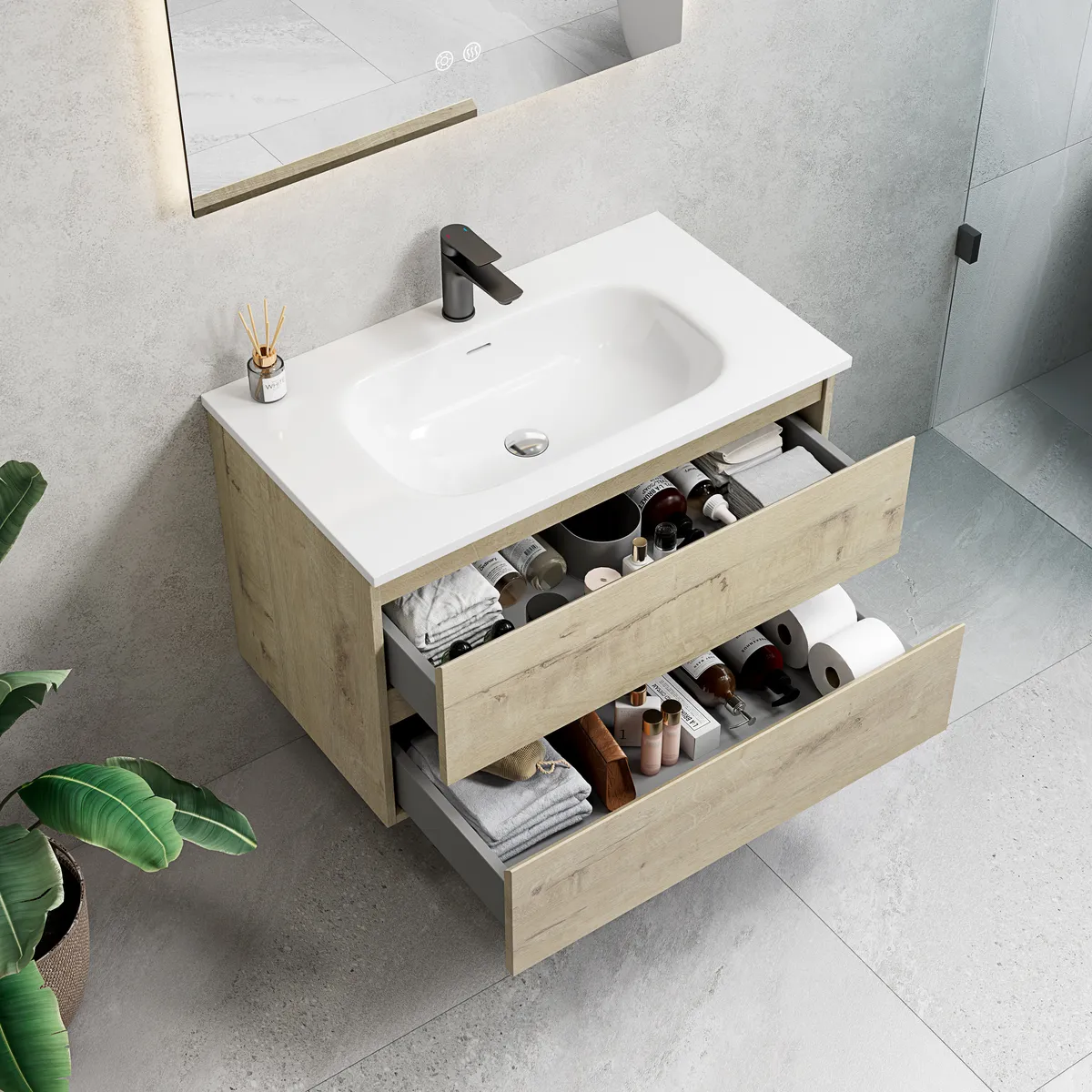 Roma Modern Wall Mounted Bathroom Vanity Cabinet with Single Basin - gallery view 1