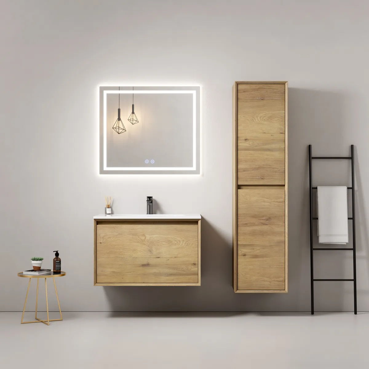 Aven Wall Mounted Bathroom Vanity Cabinet with 45° Miter Joint Design and Inner Drawer