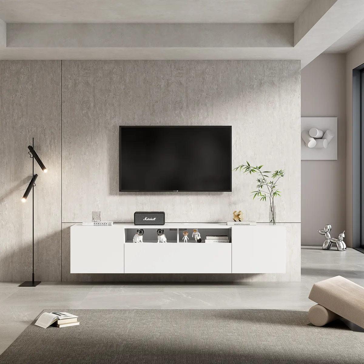 Riva Contemporary Floating Matt White TV Cabinet with Open & Closed Storage