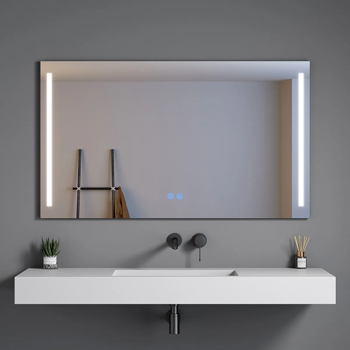 LM-S07 Modern Rectangular Front-Lit LED Mirror with Vertical Light Strips - gallery view 1