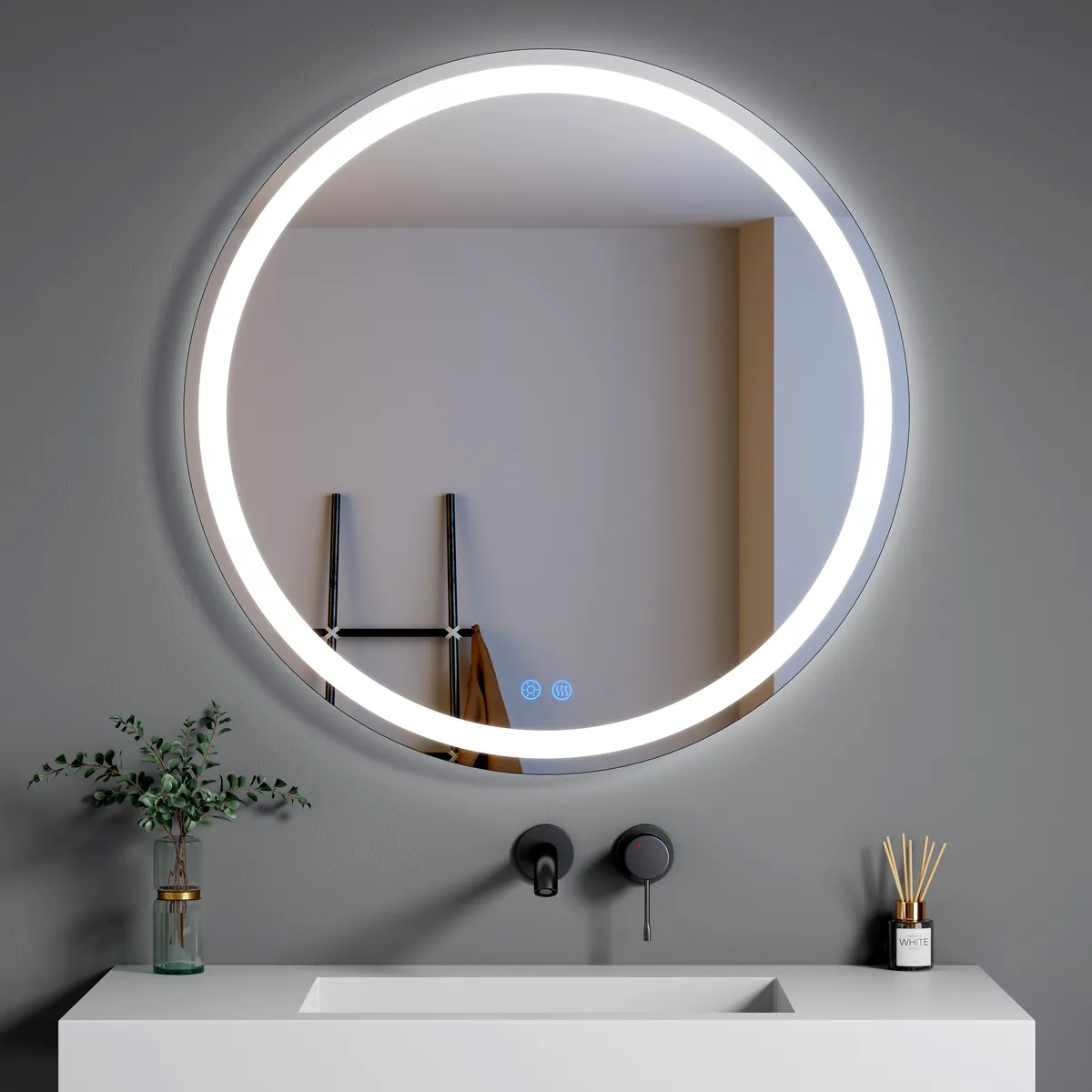 LM-R03 Round Frameless LED Mirror with Inner Frosted Light Ring - gallery view 1