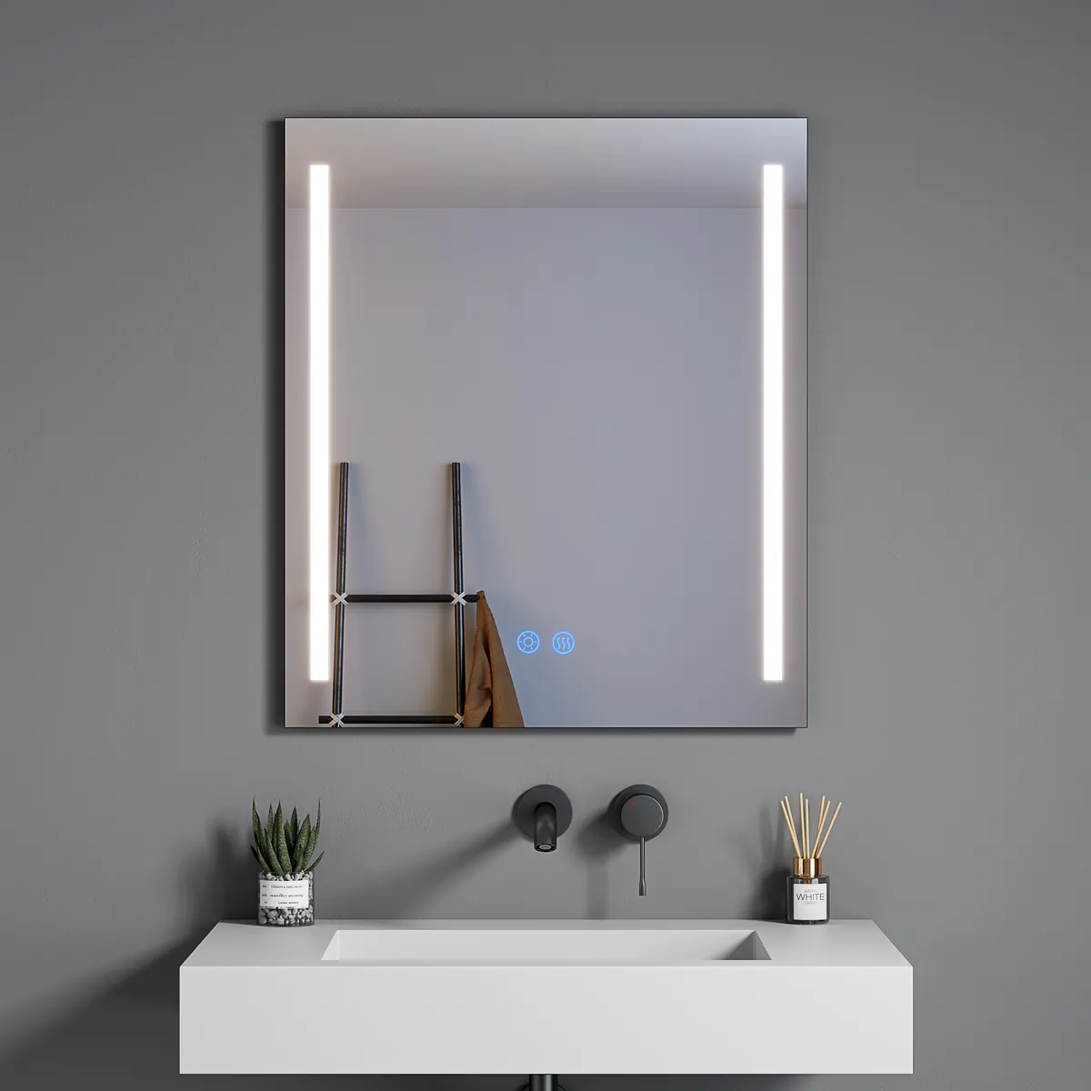 LM-S07 Modern Rectangular Front-Lit LED Mirror with Vertical Light Strips