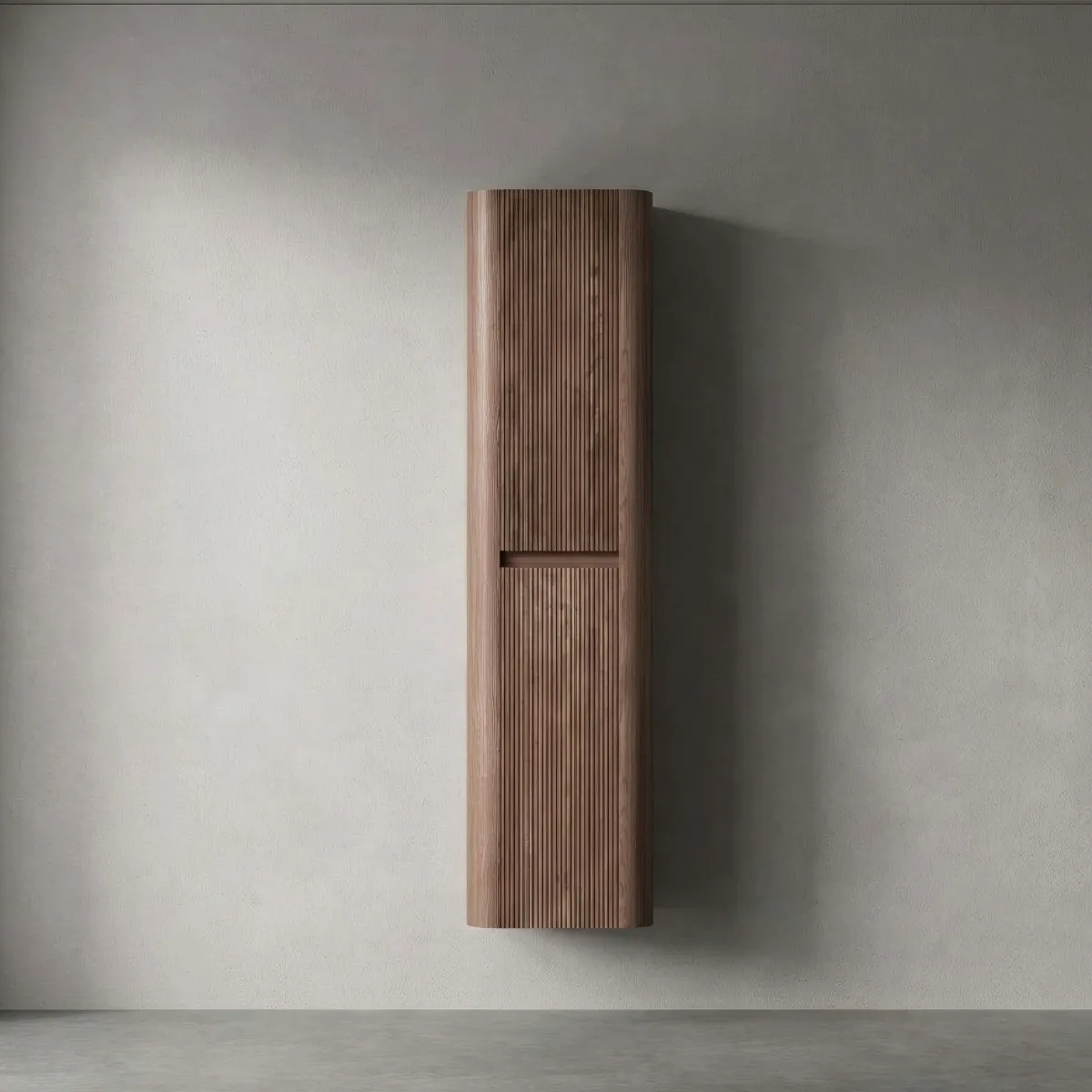 Lumi Fluted Walnut Wall-Mounted Side Cabinet - Double Door Storage Unit