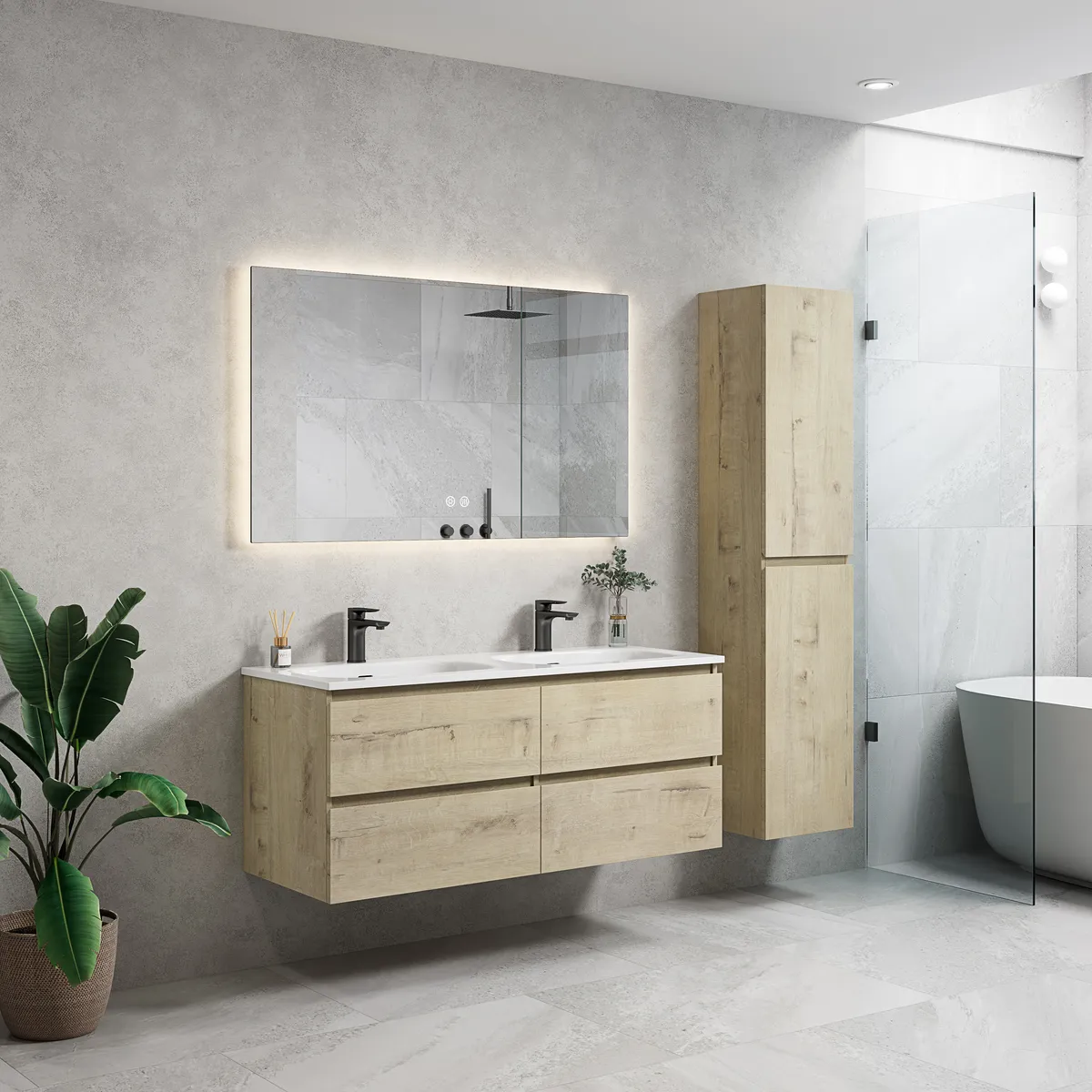 Roma Modern Wall Mounted Bathroom Vanity Cabinet with Double Basin