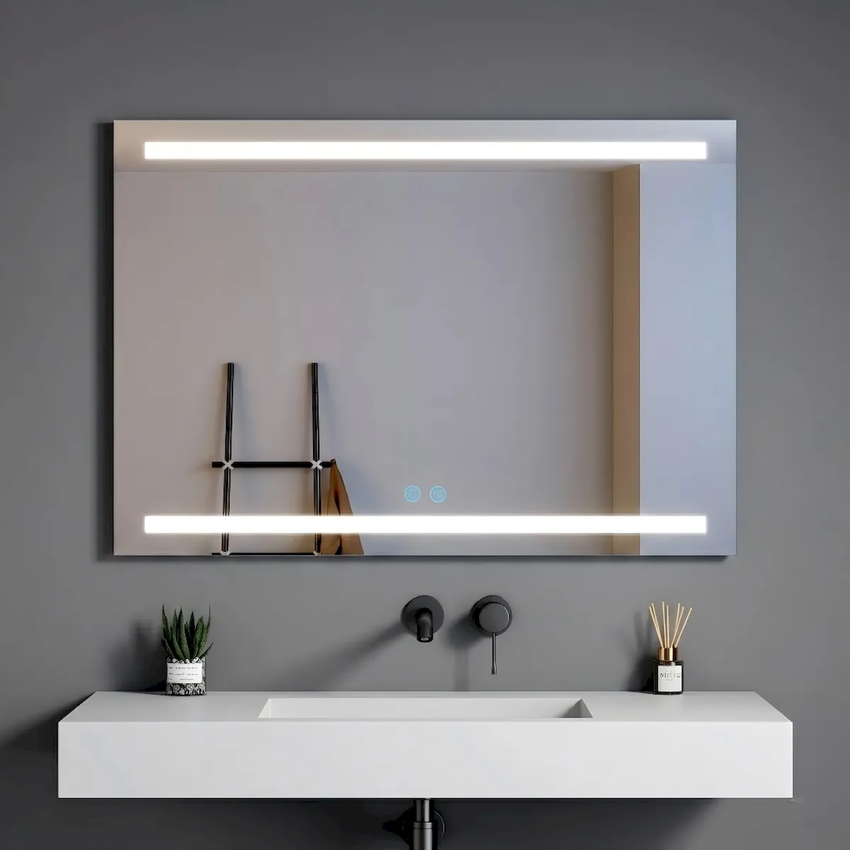 LM-S06 Rectangular LED Bathroom Mirror with Dual Top & Bottom Light Strips